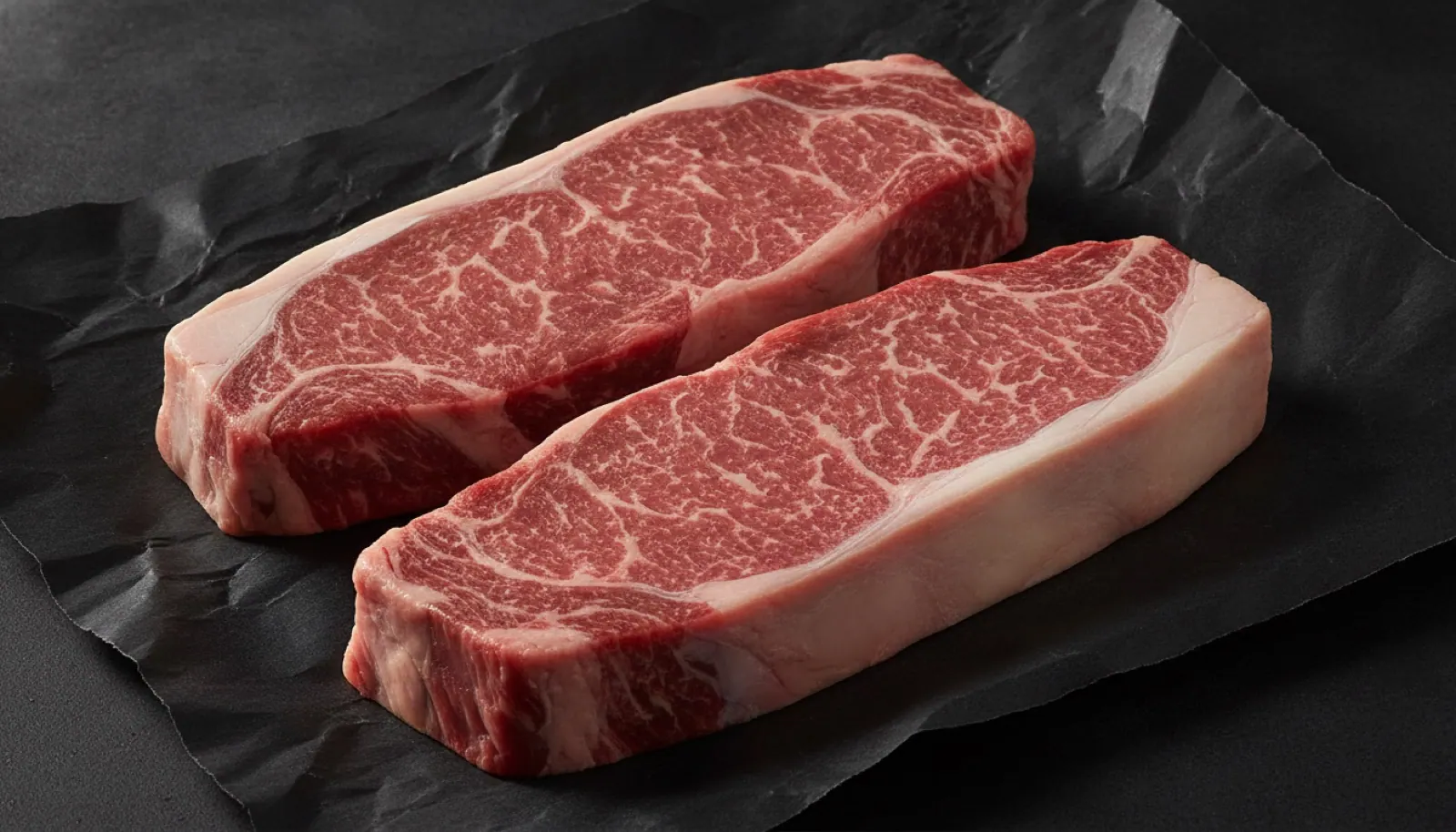 New York steak crudo sobre papel oscuro
