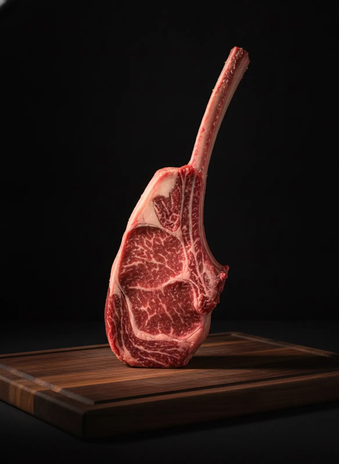 Tomahawk crudo sobre tabla oscura