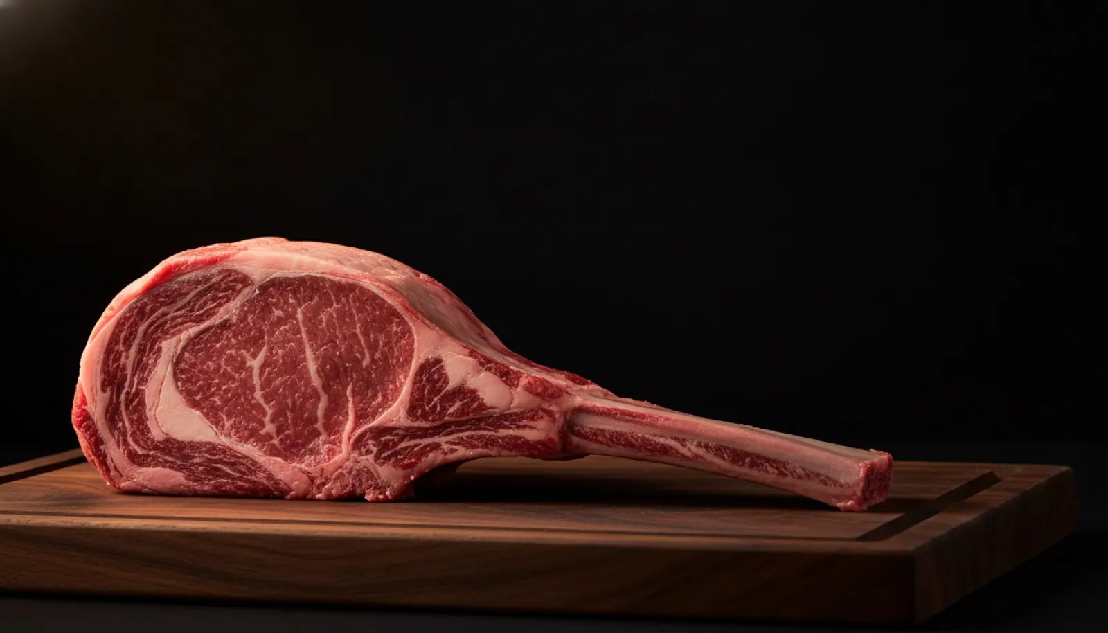 Tomahawk crudo sobre tabla oscura