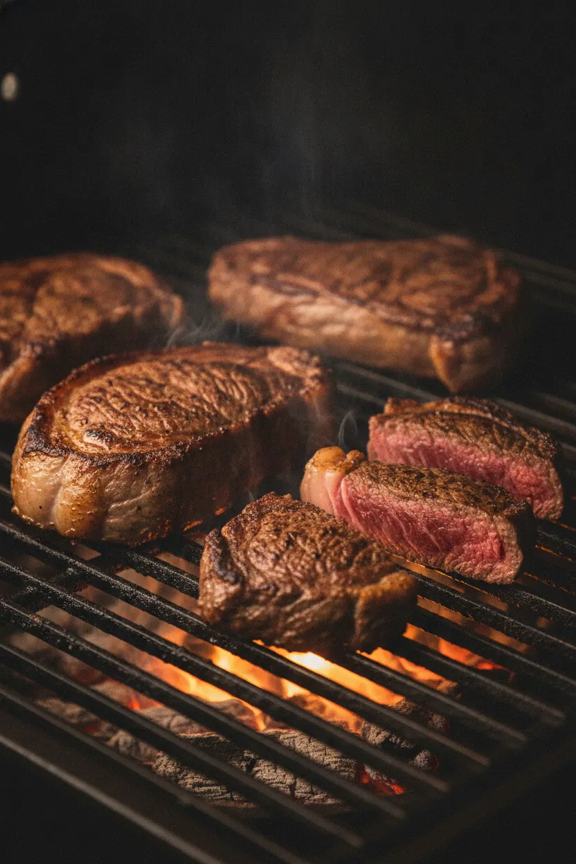 Picanha porcionada tajada en la parrilla